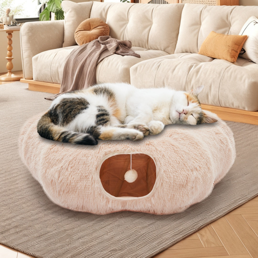 Cat Tunnel With Cat Bed For Indoor, Soft Plush Peekaboo Cat Cave Donut Tunnel, For Cats Kittens, Rabbit
