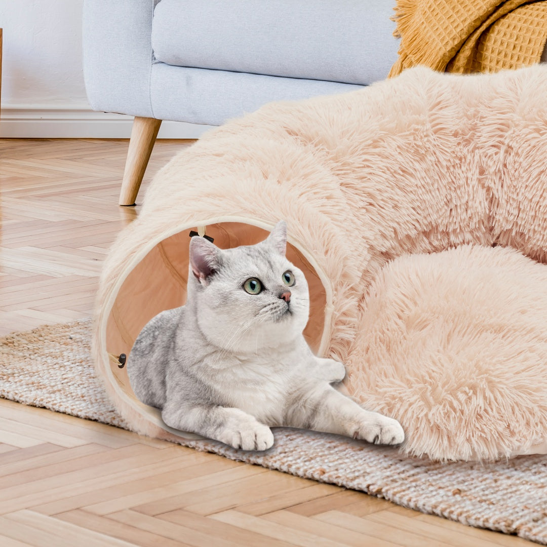 Cat Tunnel With Cat Bed For Indoor, Soft Plush Peekaboo Cat Cave Donut Tunnel, For Cats Kittens, Rabbit