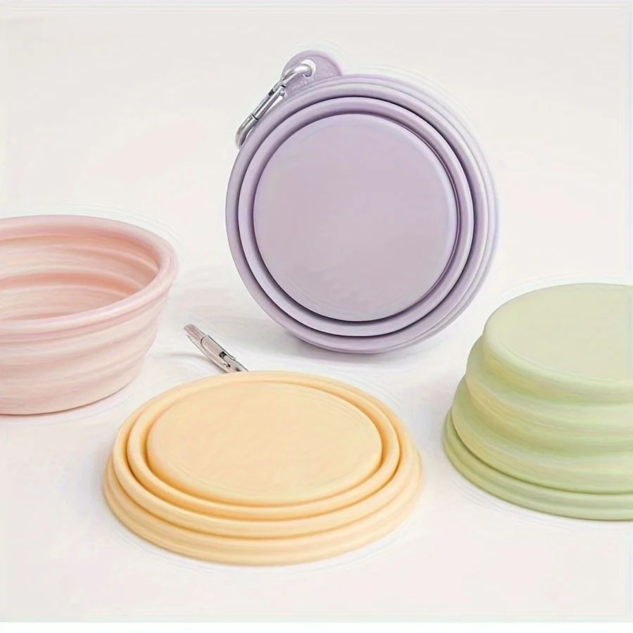 Hanging Dog Pet Folding Silicone Bowl Outdoor Travel Portable Food Water Container Feeding Tray Bowl Macaron Color Pet Supplies